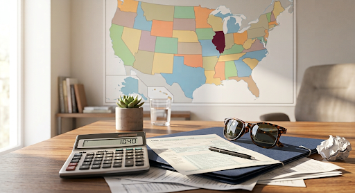 A US map highlighting Virginia next to a tax document, illustrating Virginia's full conformity to federal HSA tax treatment
